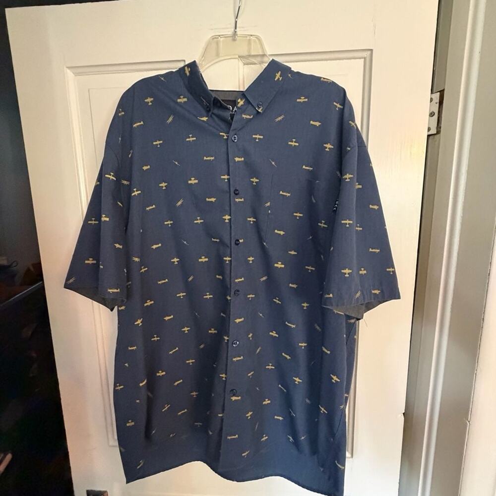 Adax Apparel Airplane Print Button Down Shirt 2XL
